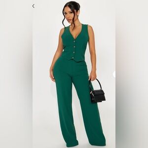 Fashion Nova Elegant Green Women's top and Wide Leg pants